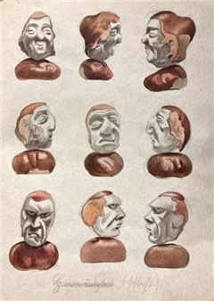 Notebook of studies and drawings such as payasages, military and caricatures of sculpted chestnuts - Louis Charles Vaugarni