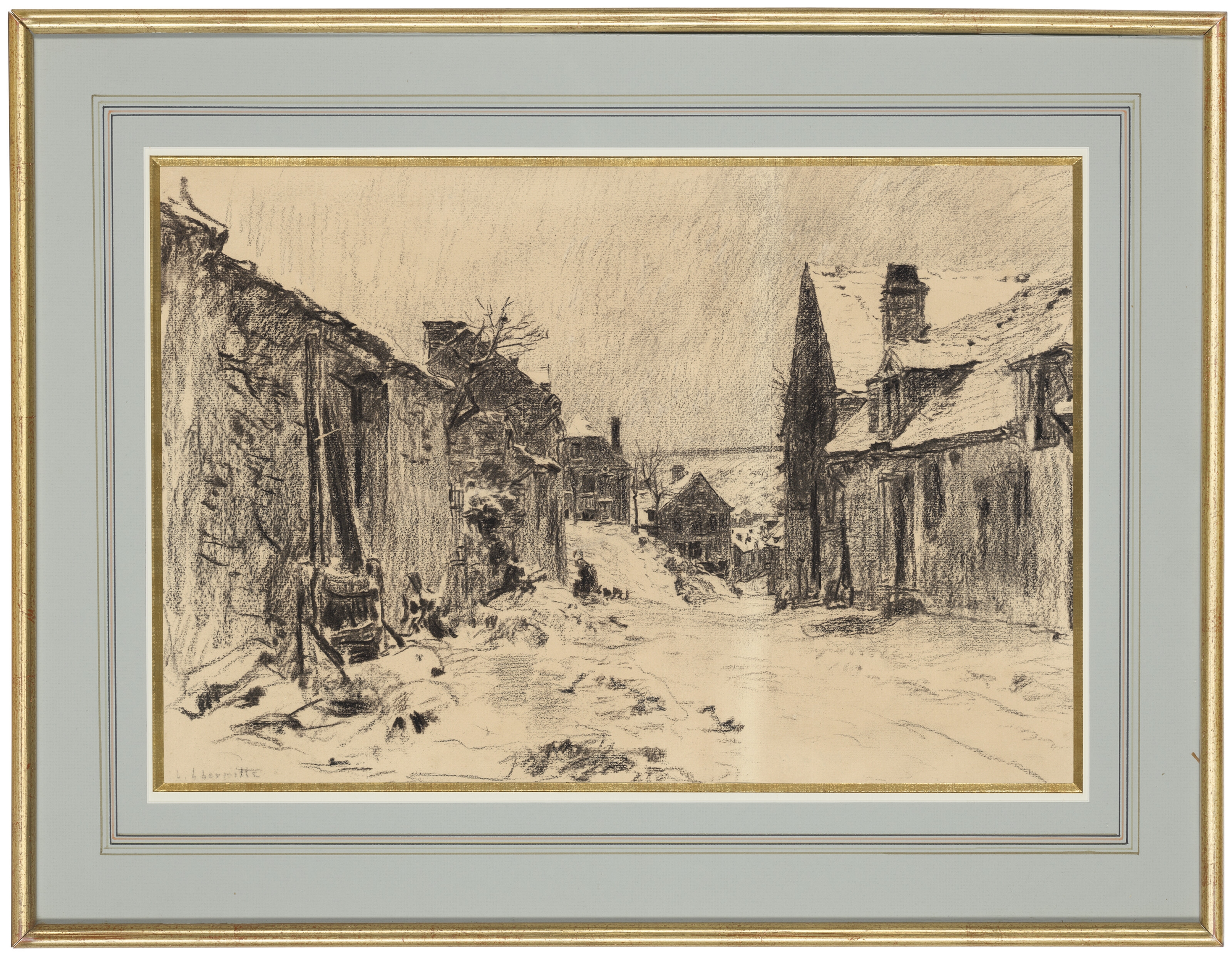 Artwork by Léon-Augustin L'Hermitte, Mont-Saint-Père sous la neige ou Effet de neige, Made of charcoal on Ingres paper