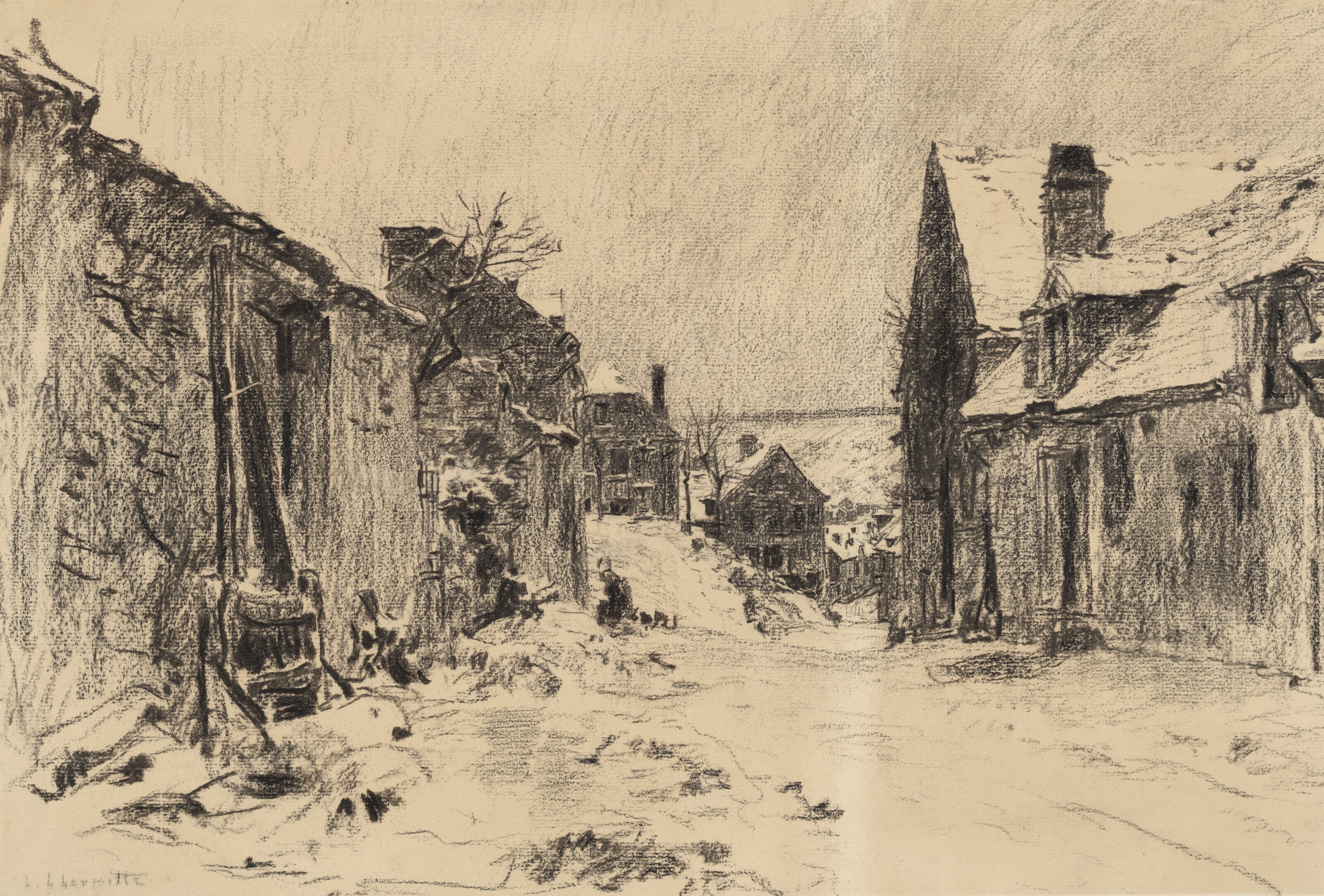 Artwork by Léon-Augustin L'Hermitte, Mont-Saint-Père sous la neige ou Effet de neige, Made of charcoal on Ingres paper