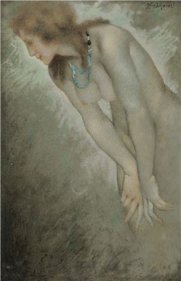 Femme nue portant un collier by Lucien Lévy-Dhurmer, Executed circa 1910-1920