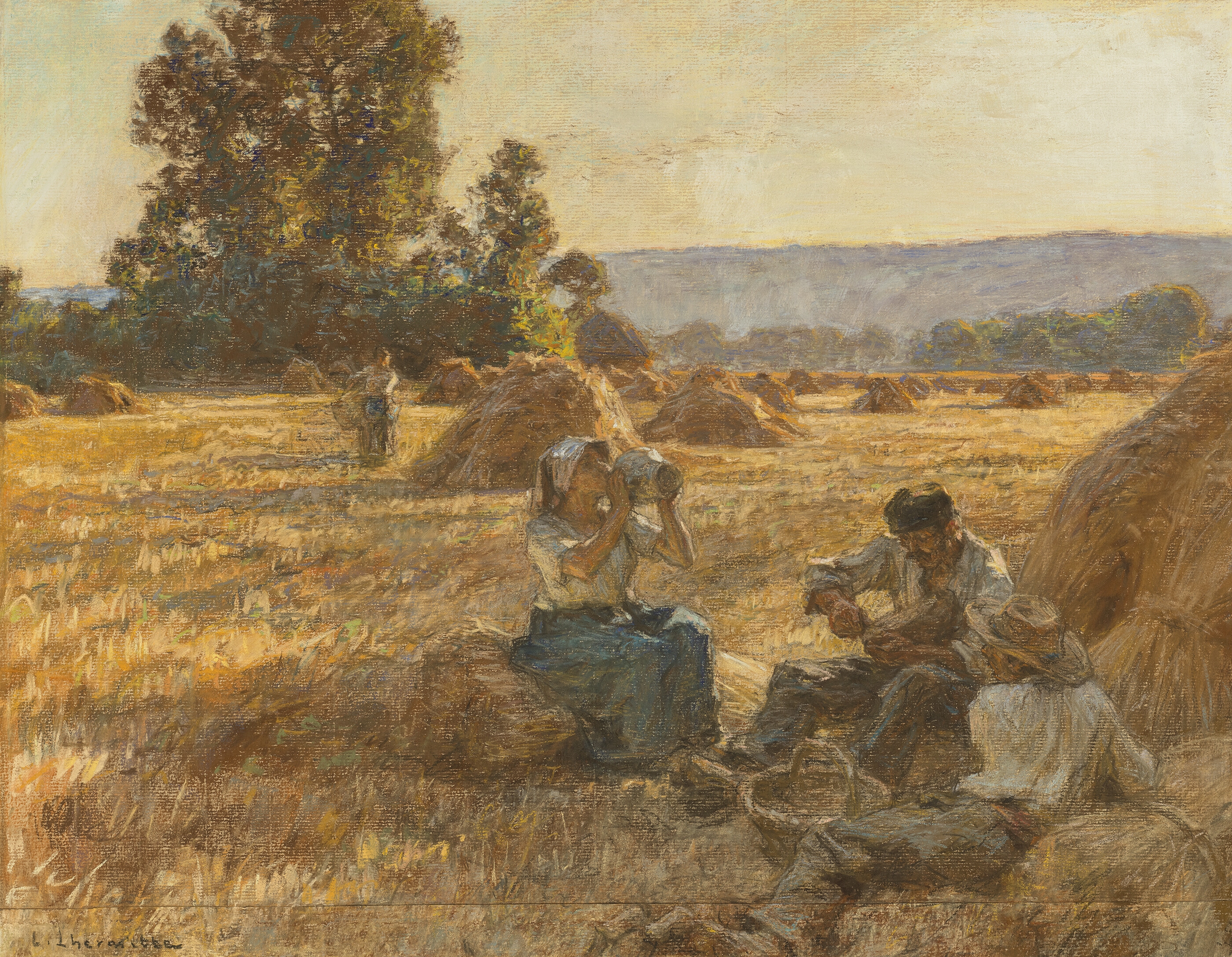 Artwork by Léon-Augustin L'Hermitte, Le Goûter des moissonneurs, Made of pastel on paper laid down on canvas
