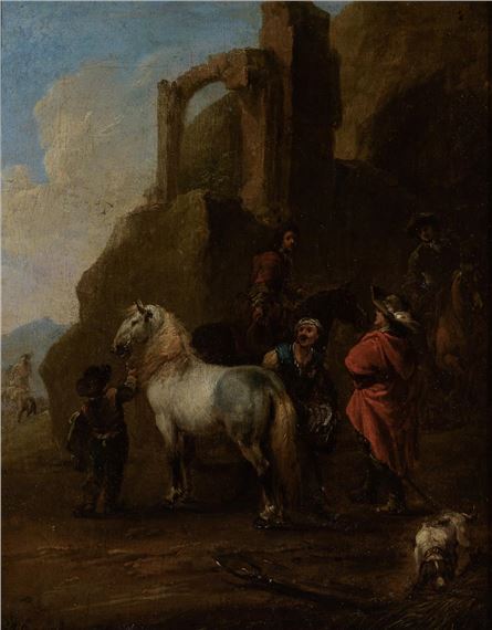 Horsemen with Figures before a Roman Ruin by Hendrick Verschuring