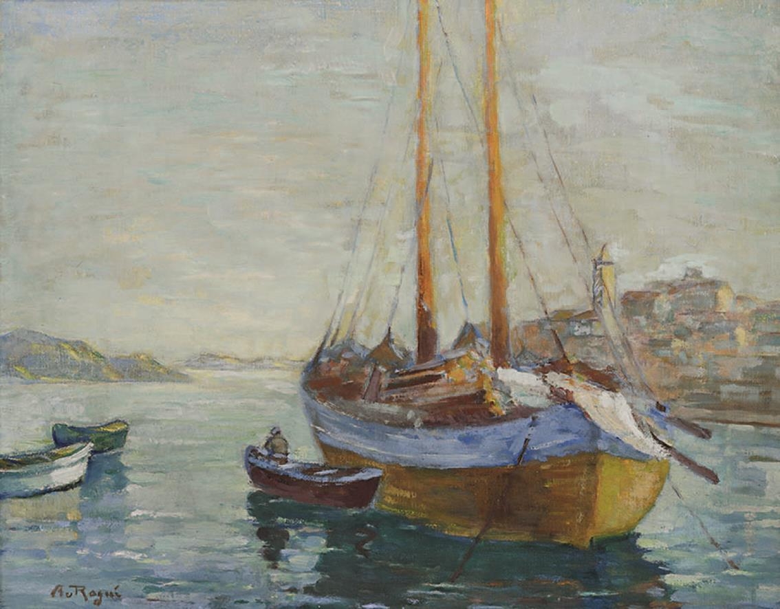 Artwork by Anna von Ragué, Boote vor der dalmatischen Küste, Made of oil on canvas
