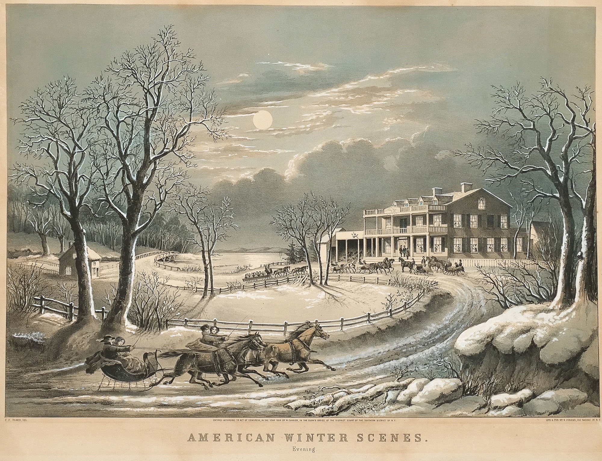 Currier & Ives | American Winter Scenes, Evening (Circa 1854) | MutualArt
