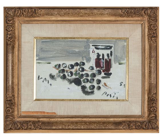 Natura morta con bicchiere di vino e uva