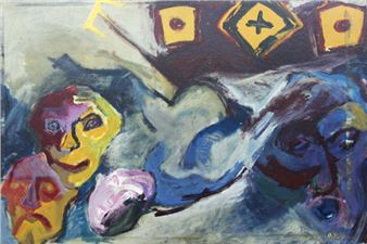 Abstrakte Komposition mit Masken - Oskar Herman