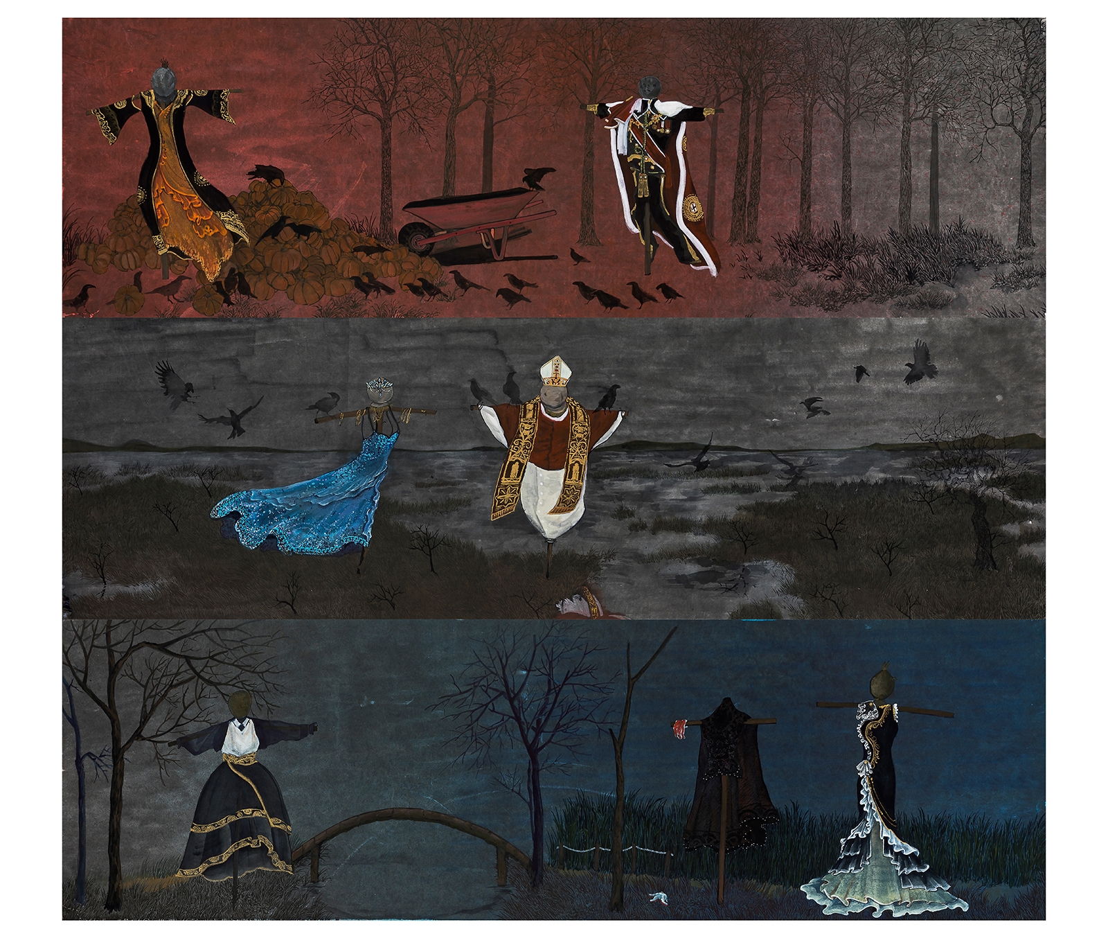 Artwork by Kim Kitae, Scarecrow's fortune (triptych), Made of watercolor on Korean paper