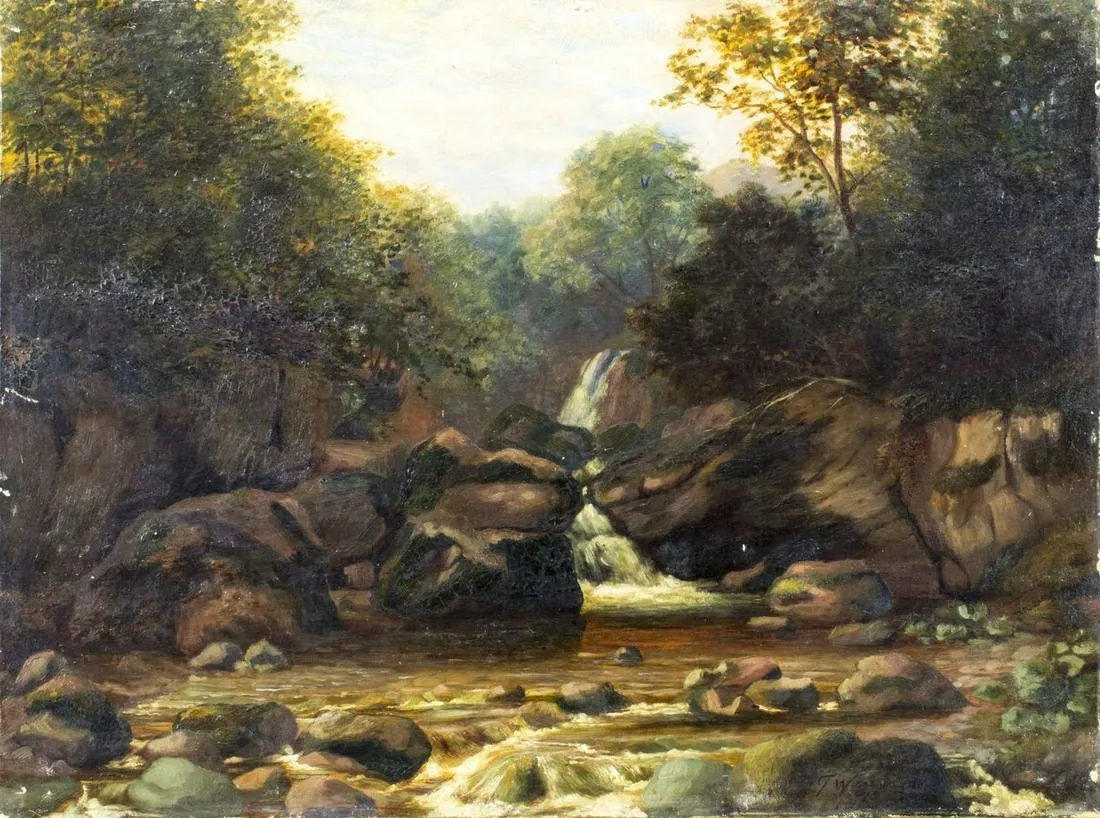 Artwork by T. Wren, Waterfall Landscape, Made of oil on canvas