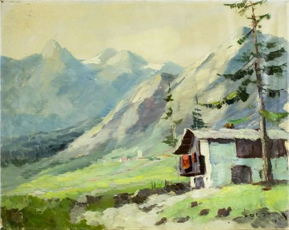 Mountain Landscape with Chalet by European School, 20th Century
