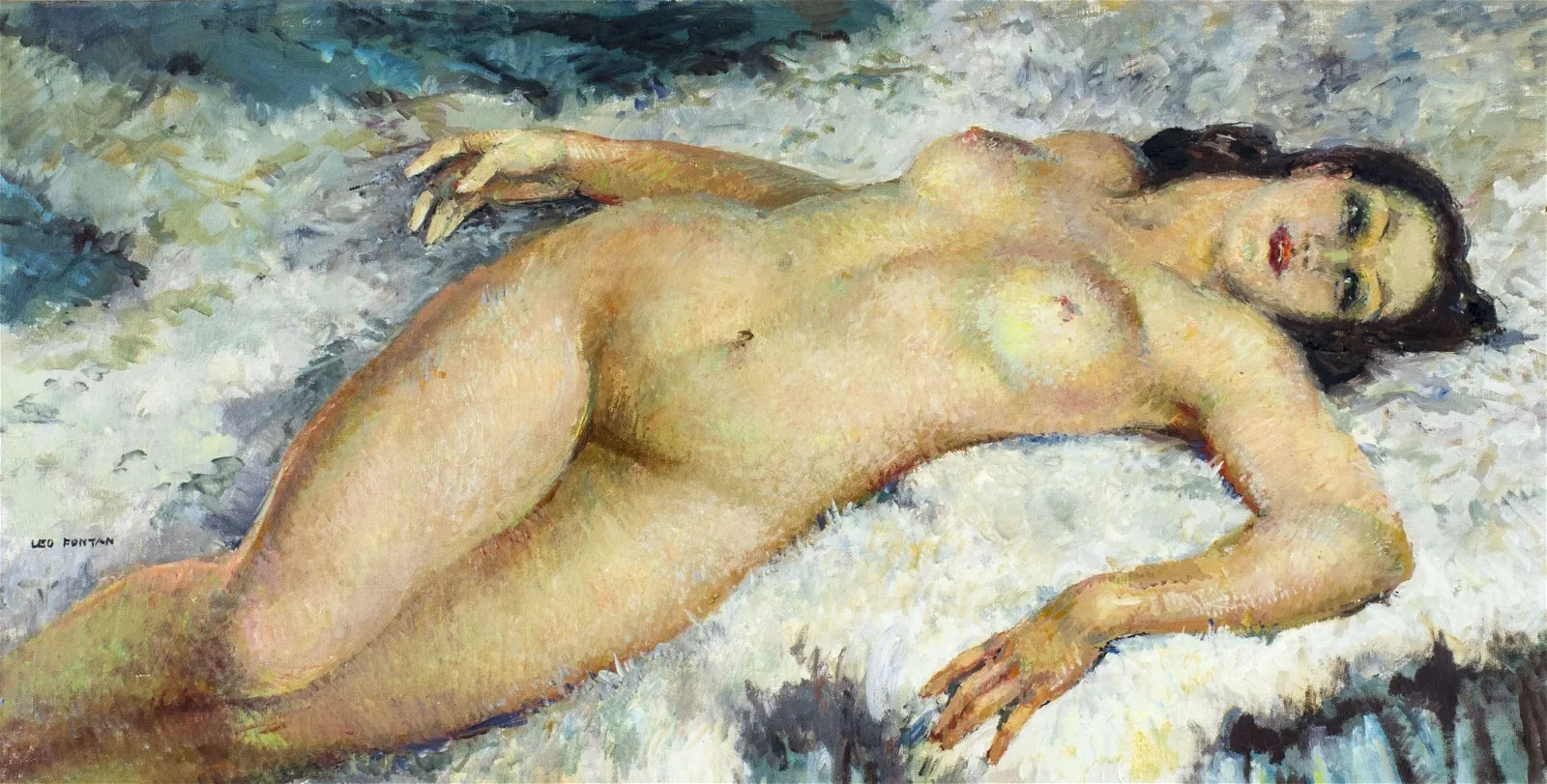 Artwork by Leo Fontan, Reclining Nude, Made of oil on canvas