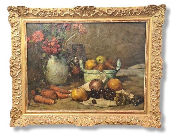 Still life with fruits and flowers by Herman Courtens