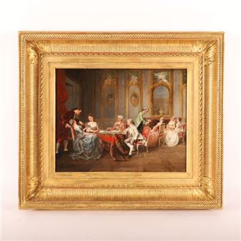 CARD PARTY AT THE SALON IN THE TIME OF LOUIS XV - Adolphe Francois Monfallet