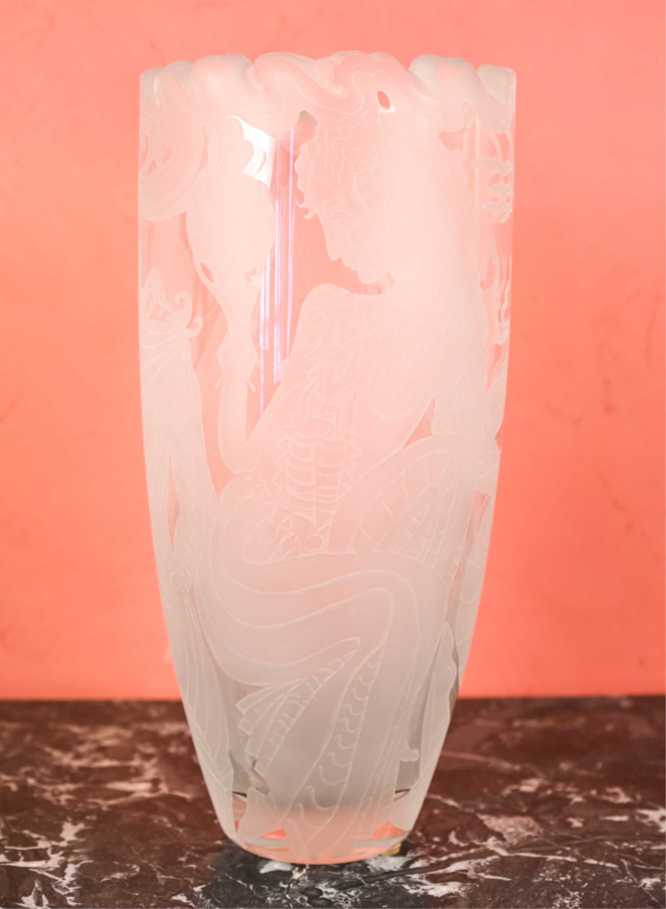 Artwork by Marialyce Hawke, ART GLASS VASE, Made of etched and frosted glass