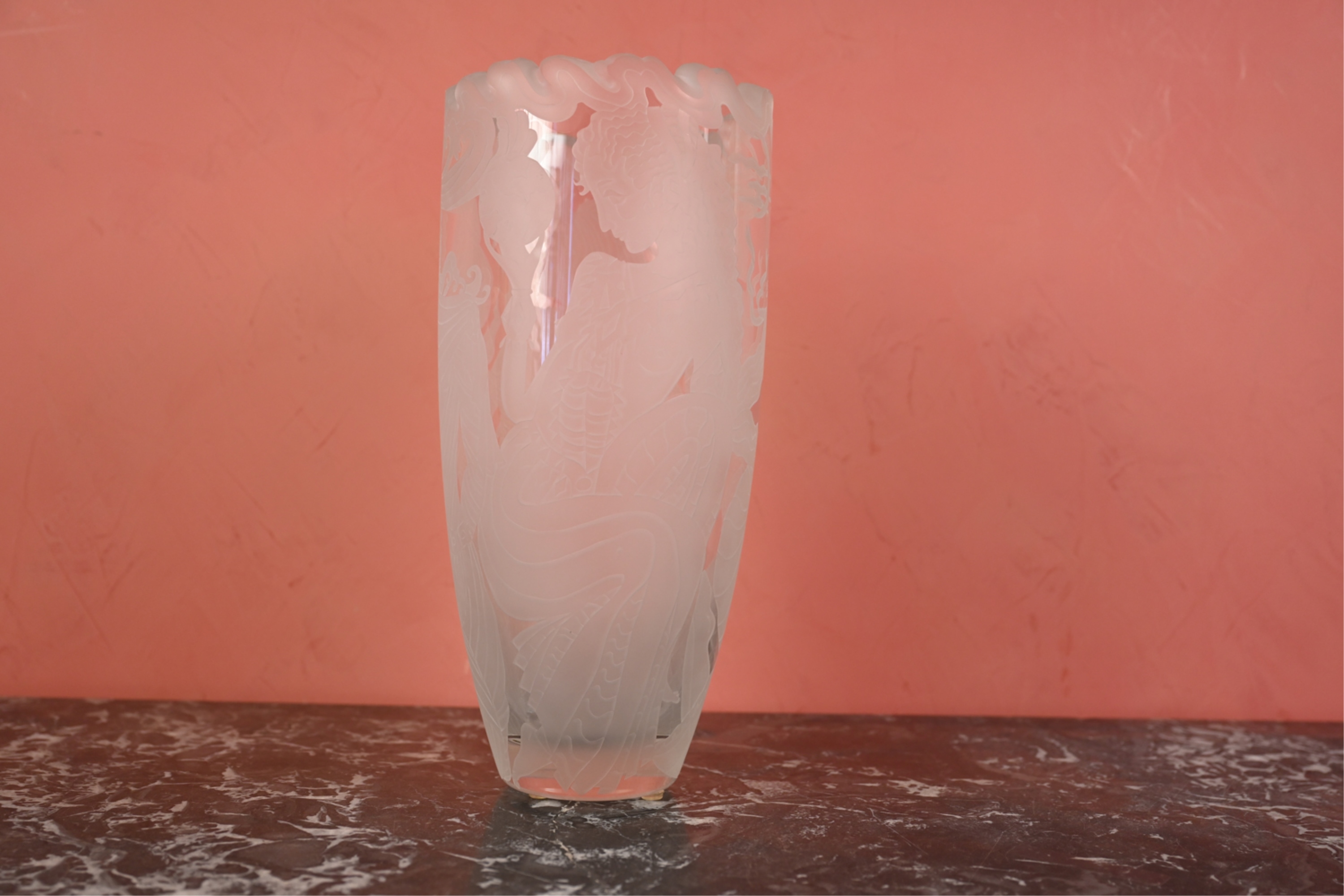 Artwork by Marialyce Hawke, ART GLASS VASE, Made of etched and frosted glass