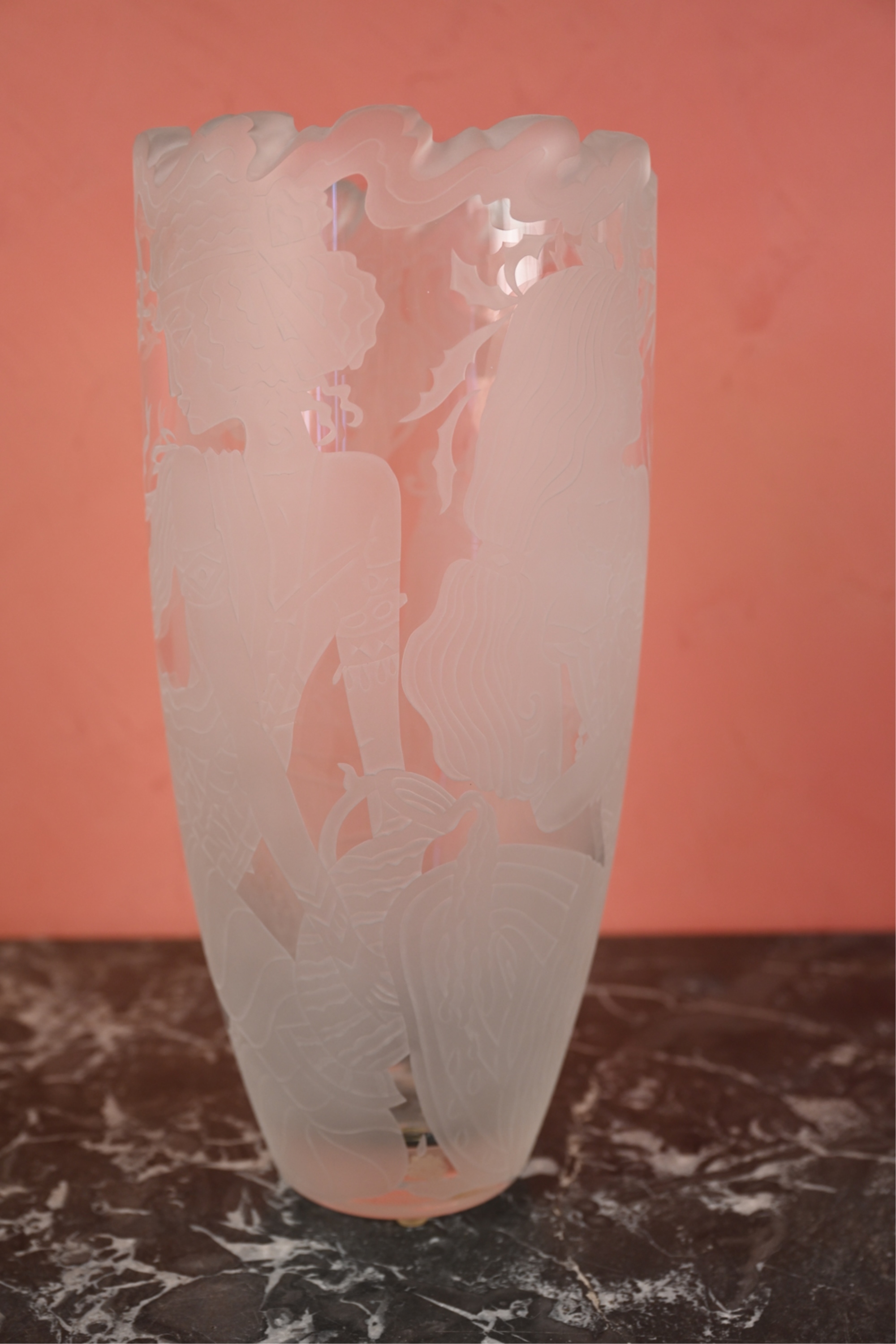 Artwork by Marialyce Hawke, ART GLASS VASE, Made of etched and frosted glass