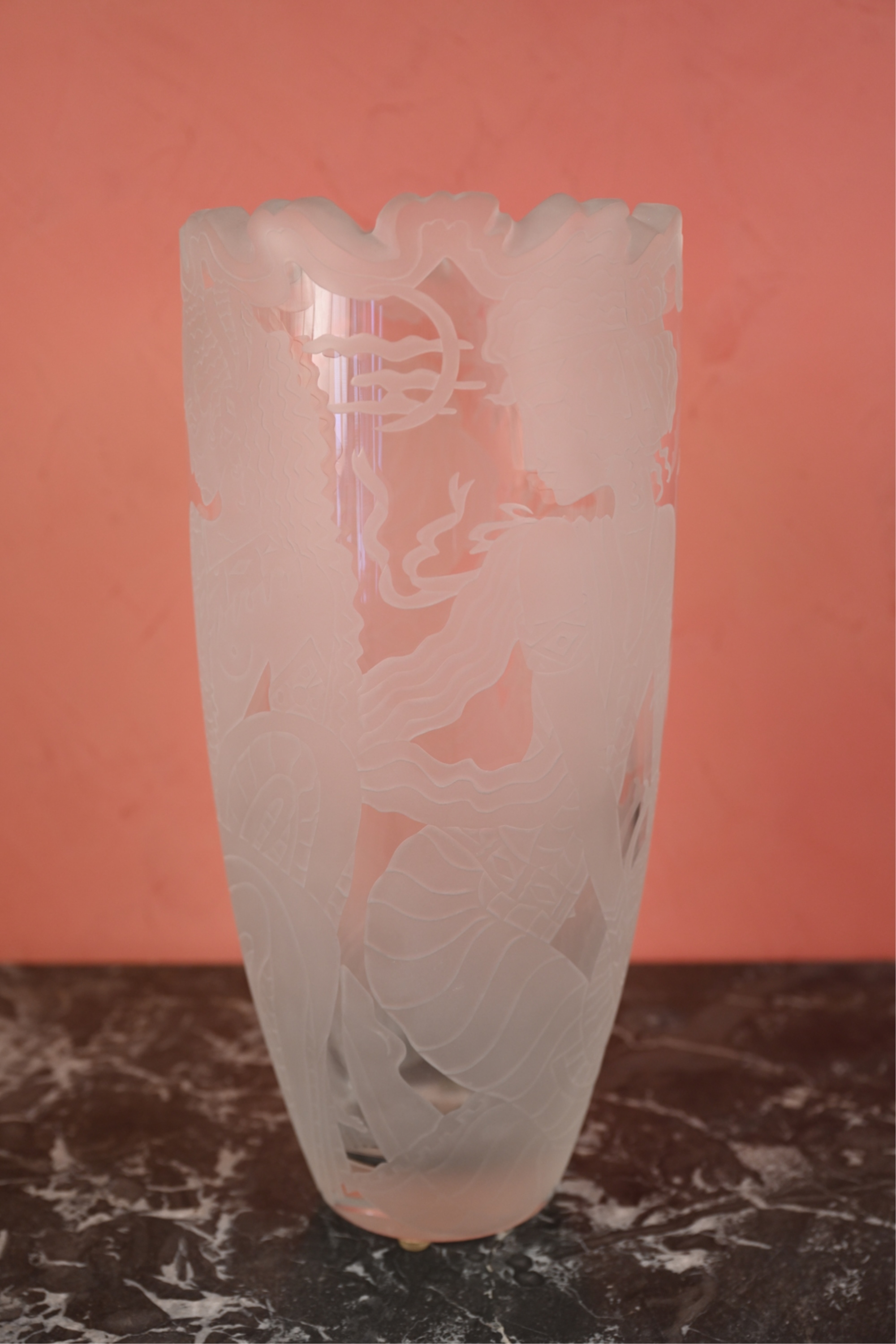 Artwork by Marialyce Hawke, ART GLASS VASE, Made of etched and frosted glass