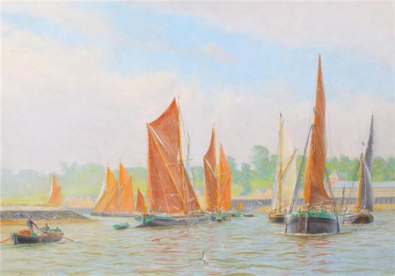 Barges, Bawley, Doble, Medway 1893 by Harold Wyllie