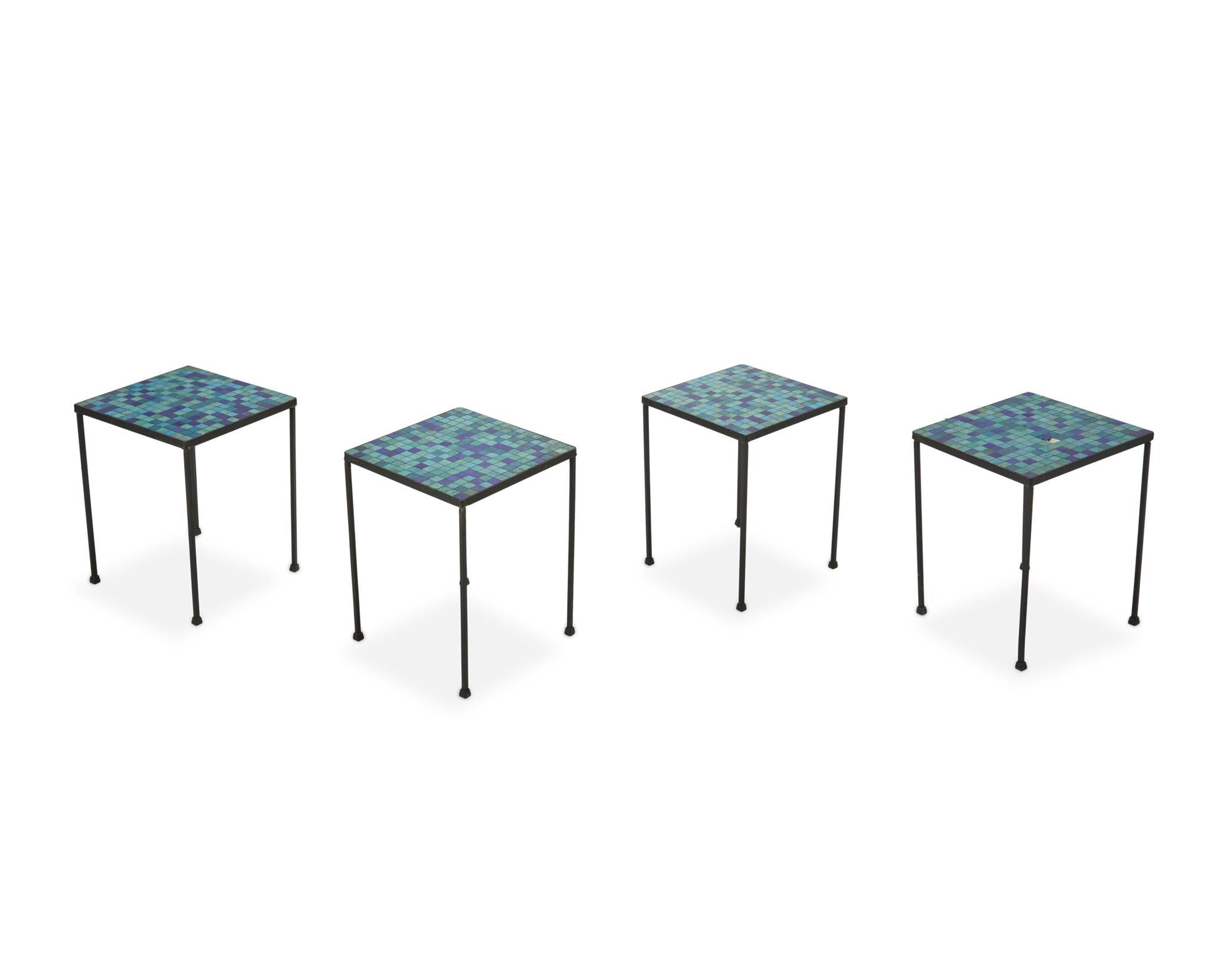 Joan Strauss Carl Four blue mosaic tile side tables MutualArt