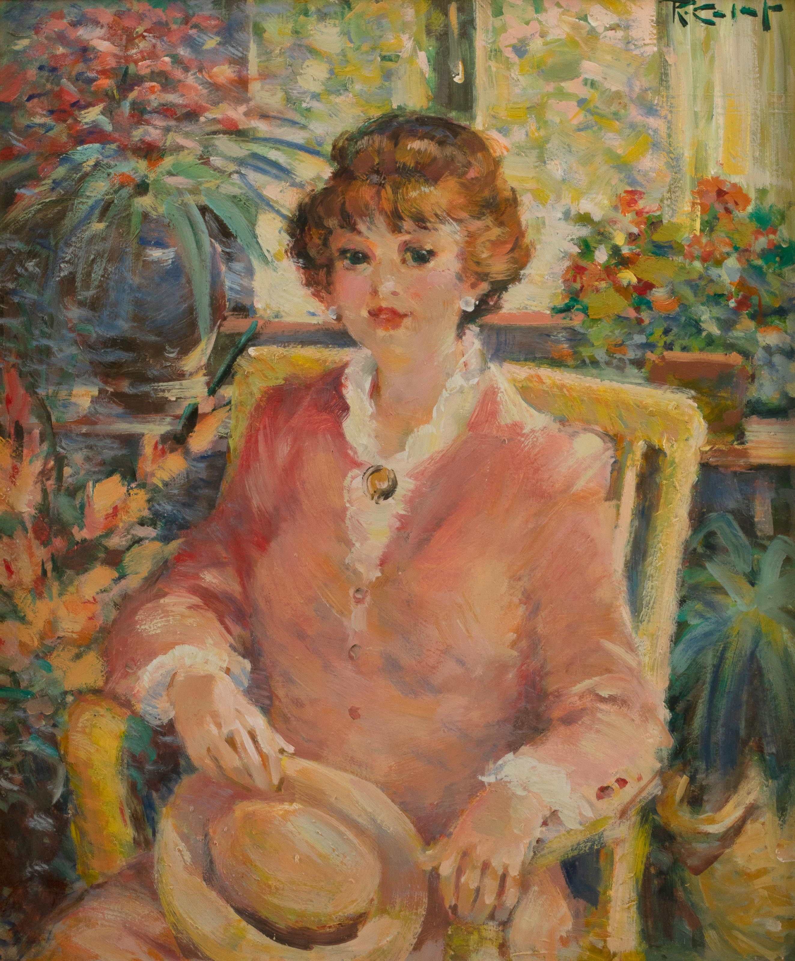 Robert Colot | Portrait of a woman in an interior with flowers | MutualArt