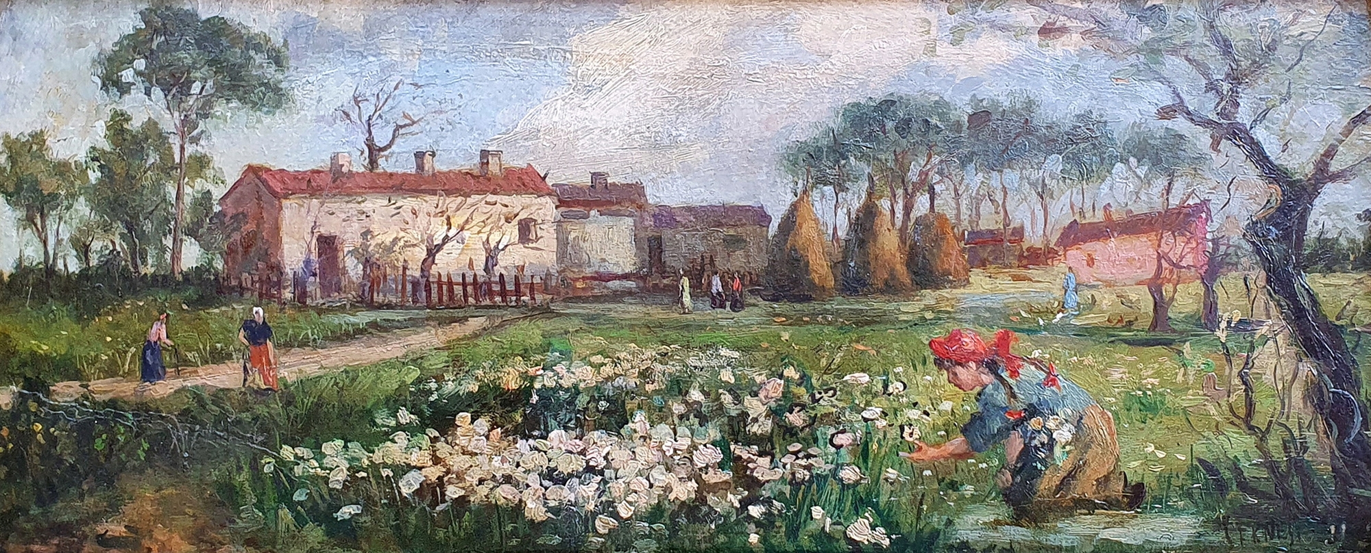 Artwork by Raffaello Sernesi, SCÈNE CHAMPÊTRE, Made of oil on cardboard