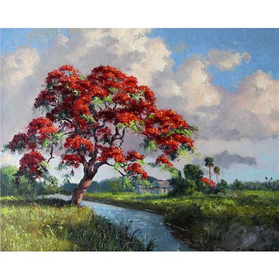 Albert Ernest Backus | Florida impressionist lush river landscape, Red ...