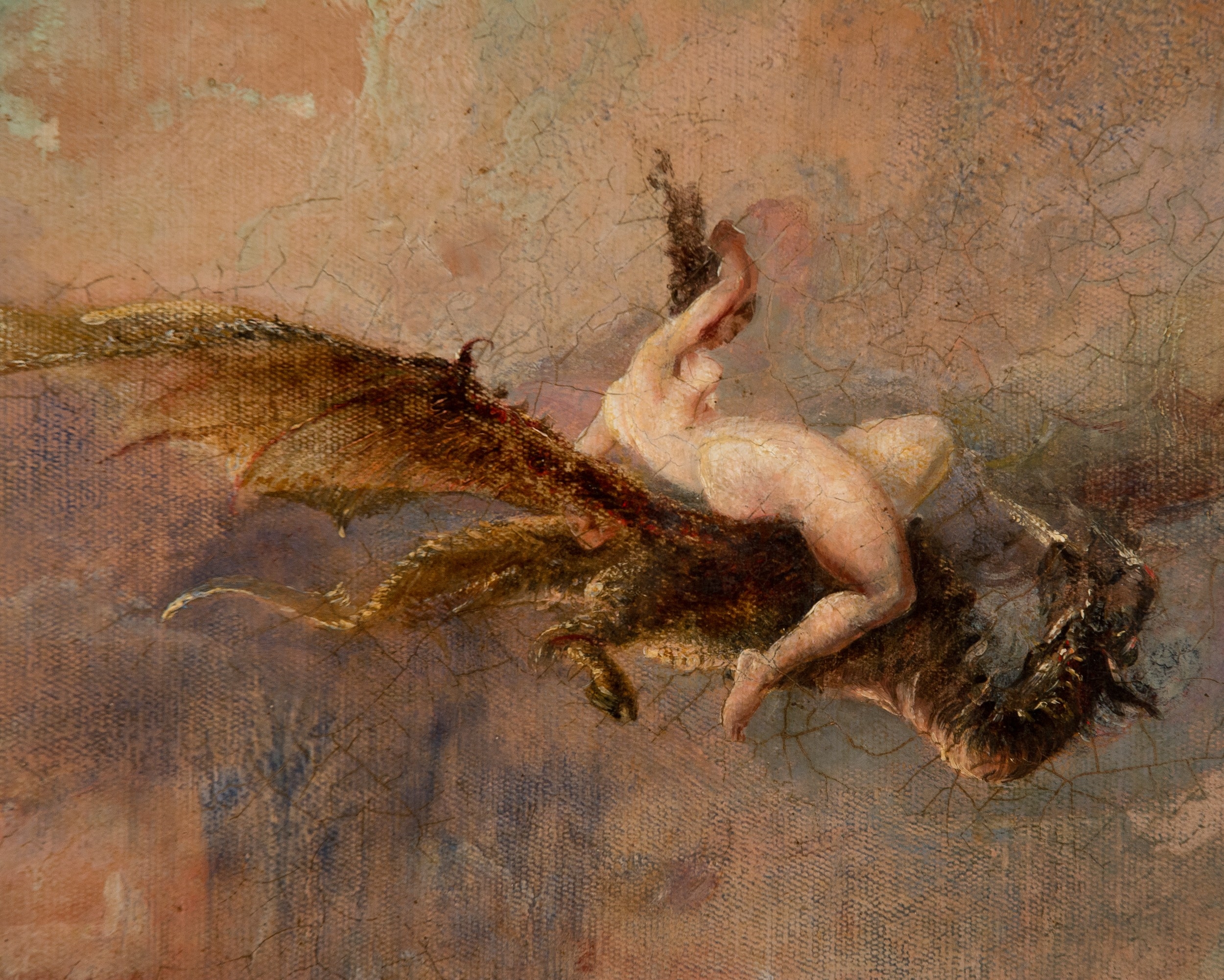 Artwork by Symbolism School, Woman on a dragon, Made of Oil on canvas