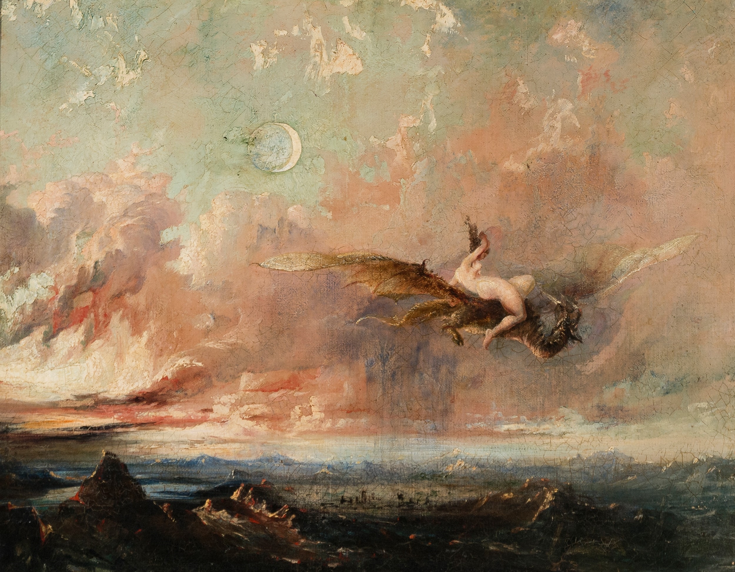 Artwork by Symbolism School, Woman on a dragon, Made of Oil on canvas