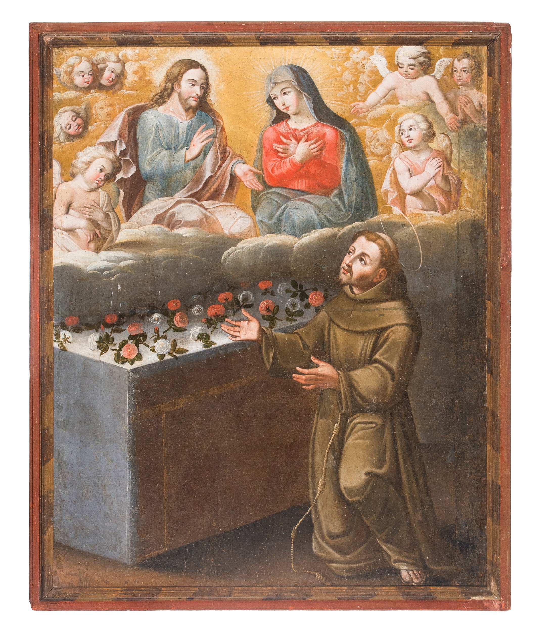 Apparition of Christ and the Virgin Mary to Saint Francis of Assisi by Colonial School, 17th Century, 17th - 18th century
