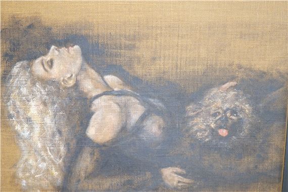 Reclining woman and lap dog - H. Hill