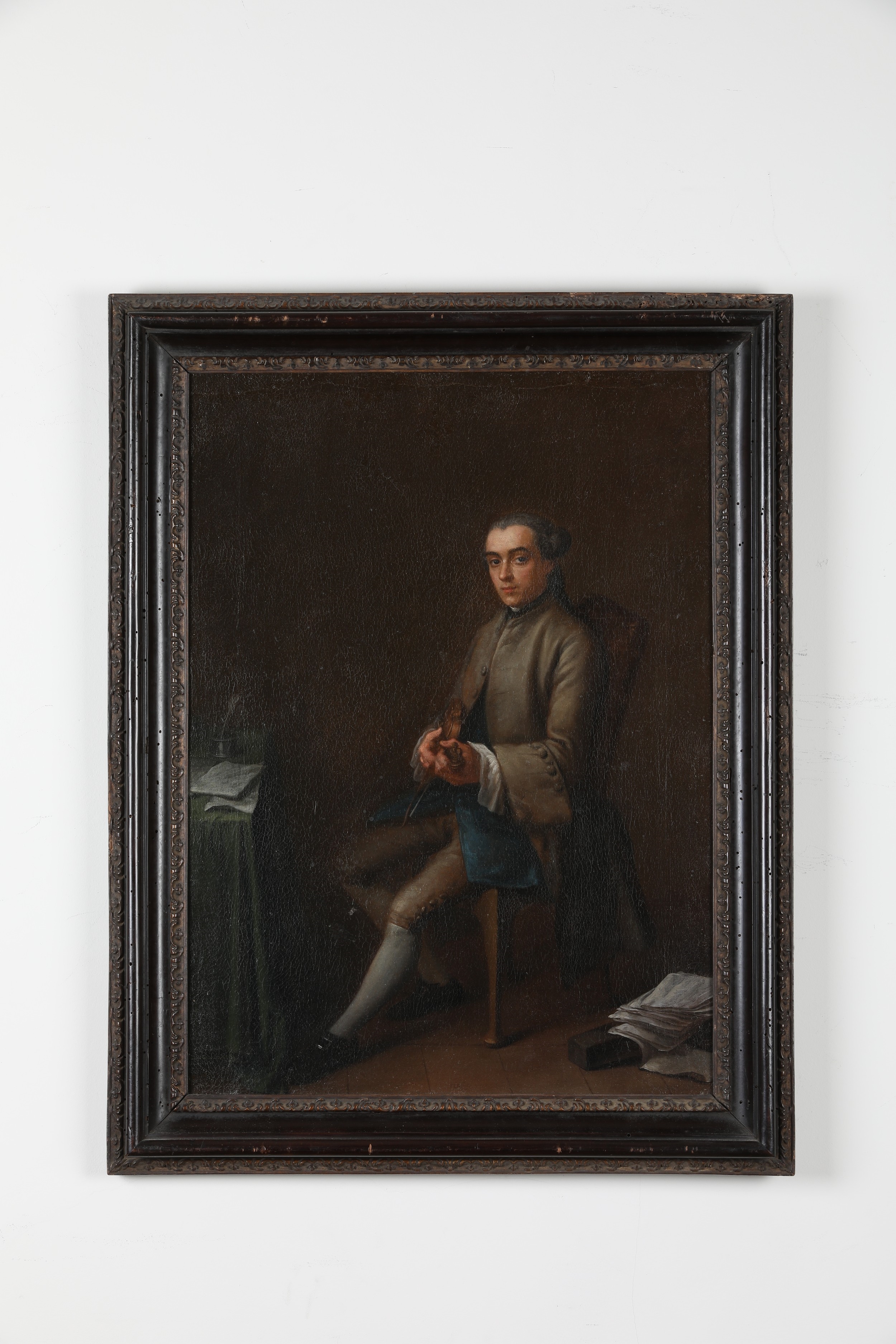 Artwork by Charles Joseph Flipart, A Pair of Portraits of A Harpsichordist and A Violinist, Made of Oil on canvas