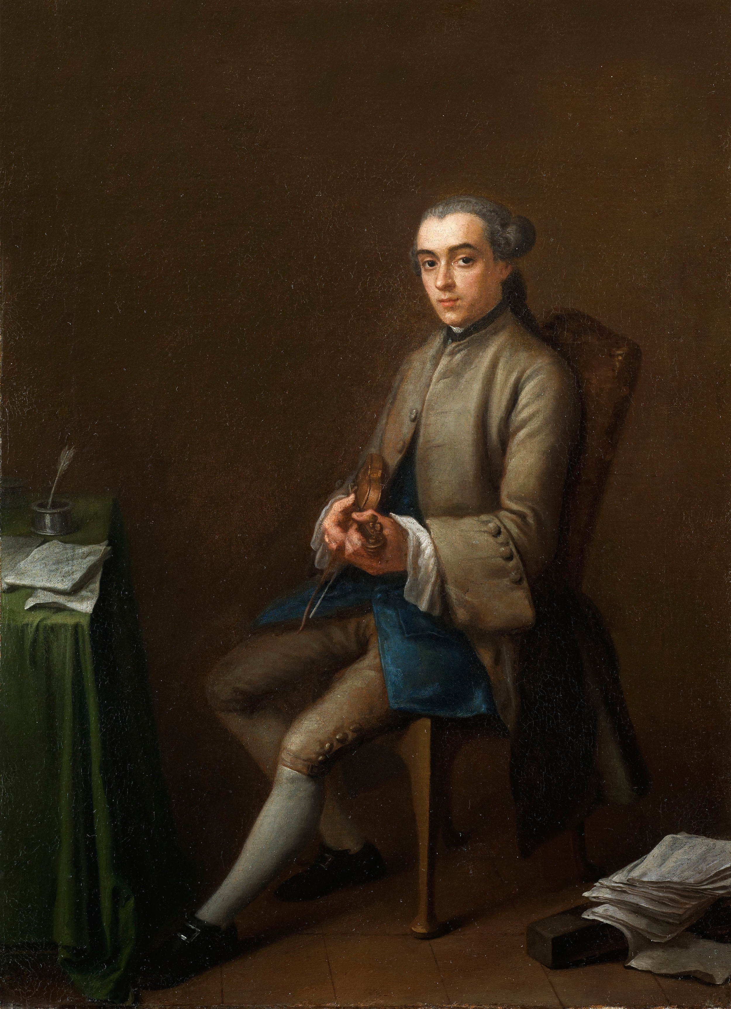 Artwork by Charles Joseph Flipart, A Pair of Portraits of A Harpsichordist and A Violinist, Made of Oil on canvas