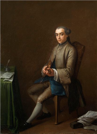 A Pair of Portraits of A Harpsichordist and A Violinist by Charles Joseph Flipart