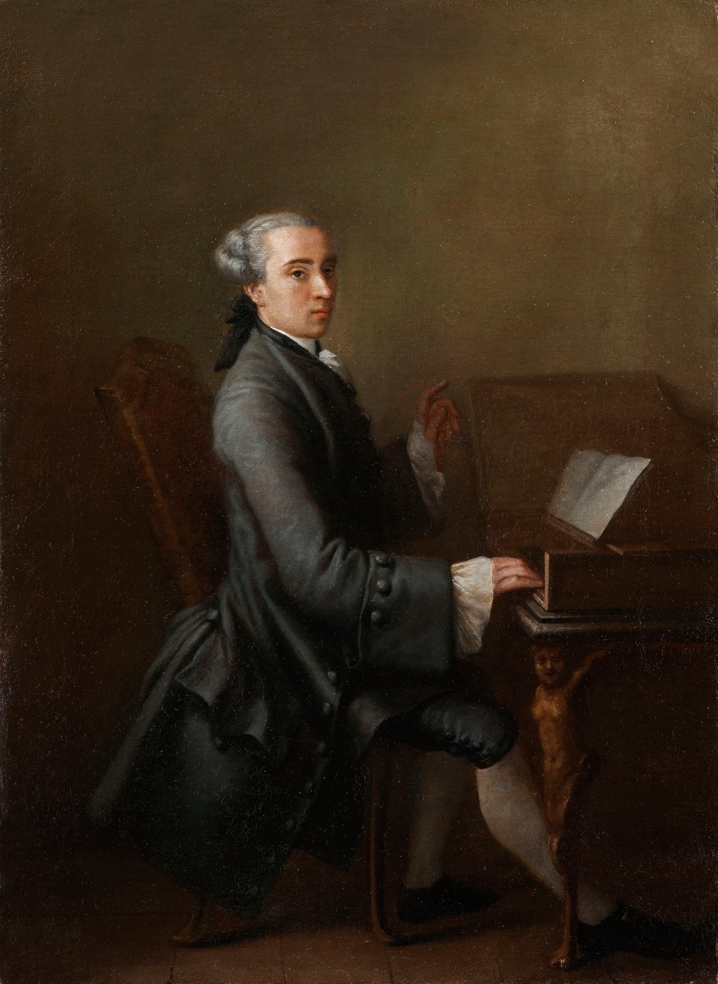 Artwork by Charles Joseph Flipart, A Pair of Portraits of A Harpsichordist and A Violinist, Made of Oil on canvas