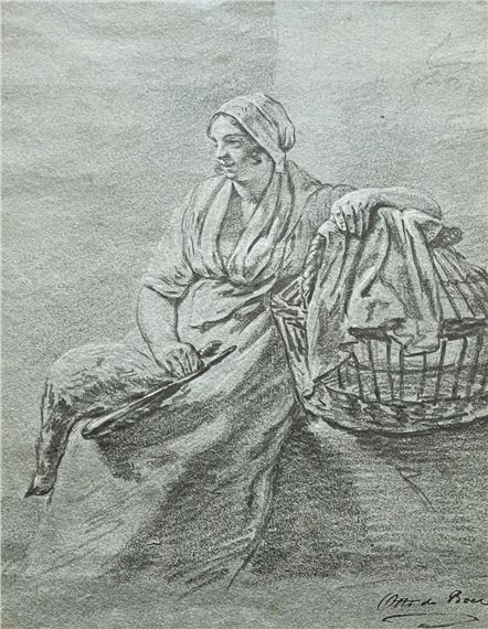 Gänsemagd mit einer Gans auf dem Schoß und einem Korb - Otto de Boer