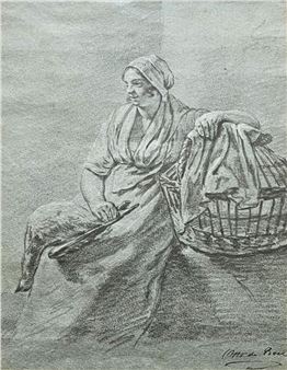 Gänsemagd mit einer Gans auf dem Schoß und einem Korb - Otto de Boer