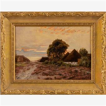 Heidelandschaft mit reetgedeckten Fachwerkhäusern - Monogrammist M.S.