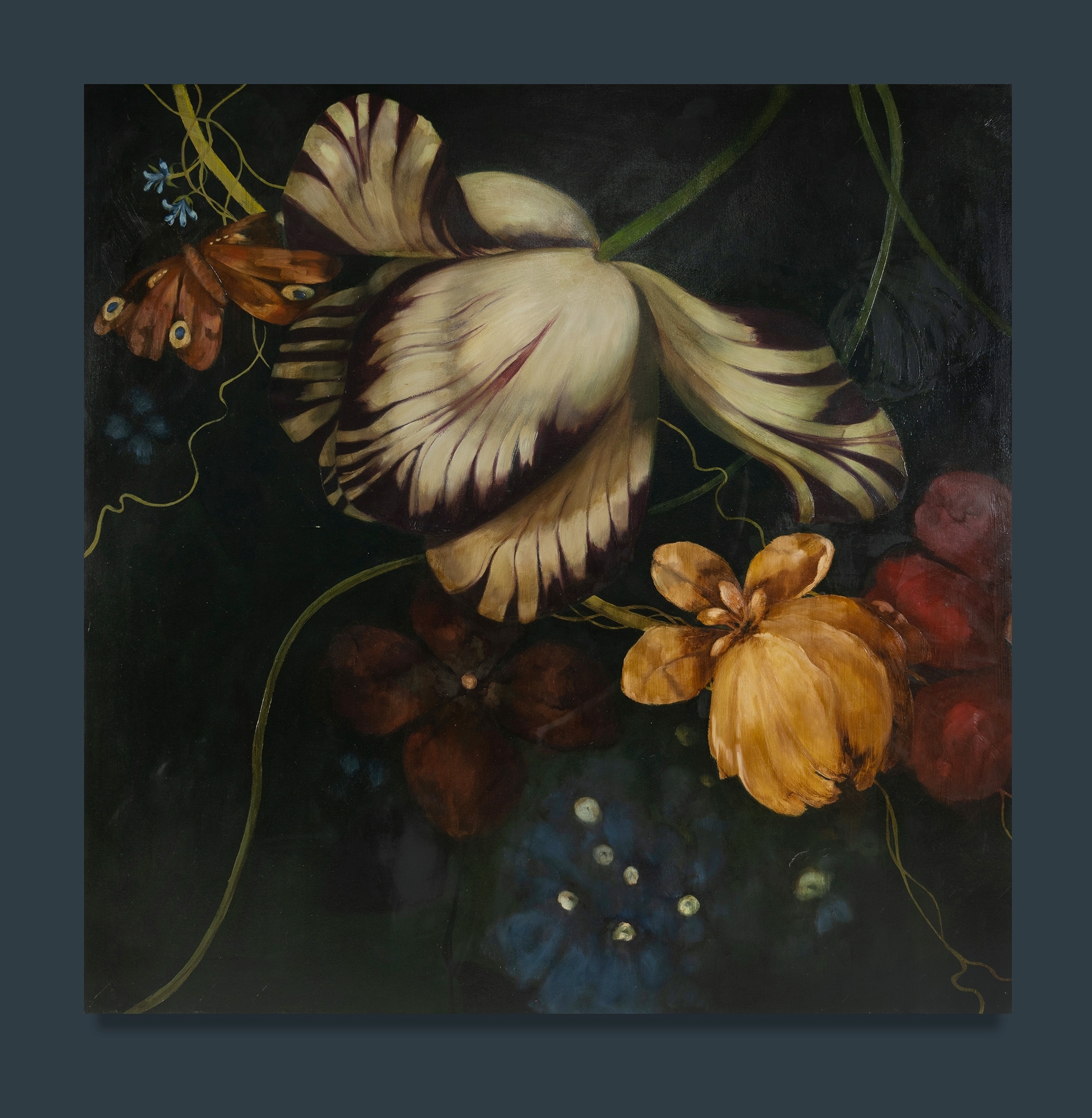 Artwork by Adriane Strampp, Untitled (Butterfly & Blossoms), Made of Oil on Canvas