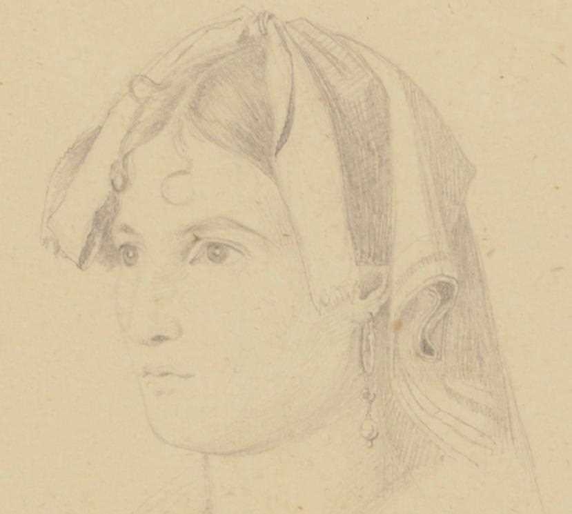 Artwork by Carl Christian Constantin Hansen, Head of a Roman lady, Made of pencil on paper