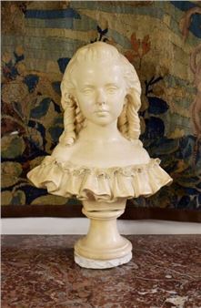 Bust of a young girl in a smocked dress in plaster - Joseph Mezzara