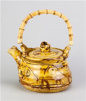 a slipware teapot with cane handle - Jean-Nicolas Gérard