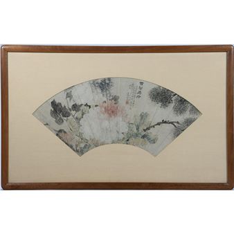 Folding fan of peonies mounted as an album leaf - Wang Lun ( Tzu Ho)