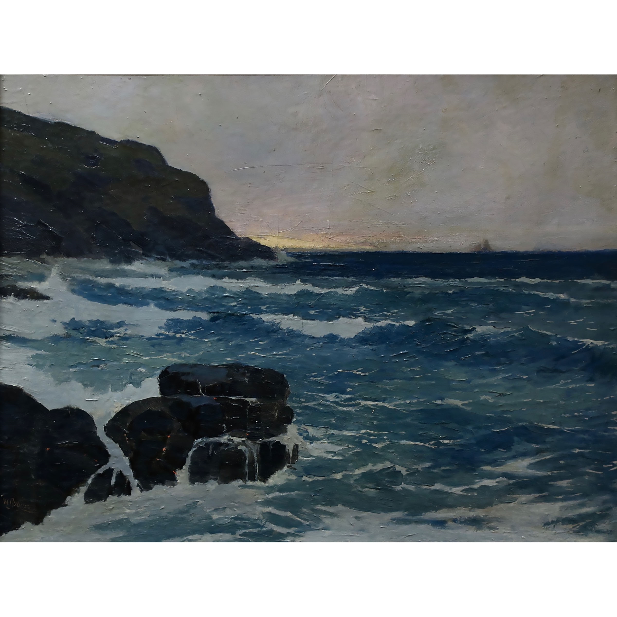 Artwork by William Robins, COASTAL VIEW AT SUNSET, Made of OIL ON CANVAS