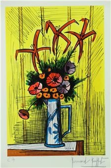ベルナール・ビュフェ、TROIS JACINTHES DANS UN VASE ベルナール・ビュフェ、TROIS JACINTHES DANS UN VASE