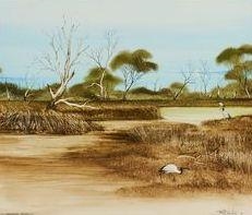 Artwork by Rob Taylor, Moonrise Riverside, Made of Oil on board