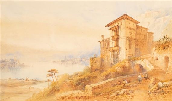 Buildings before an Italian Lake by Edwin St. John, 1898