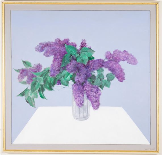 Table-top still-life with lilacs in glass vase