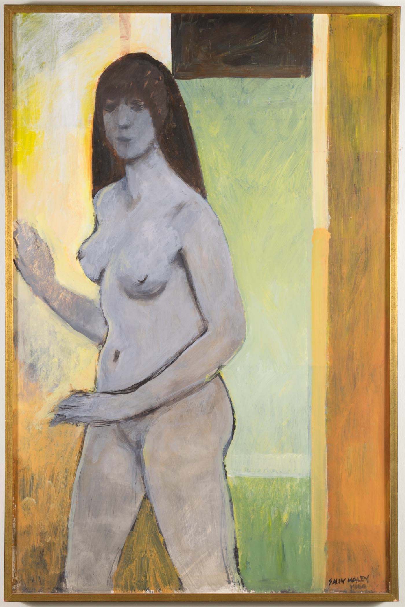 Artwork by Sally Haley, Standing nude, Made of Egg gouache on board