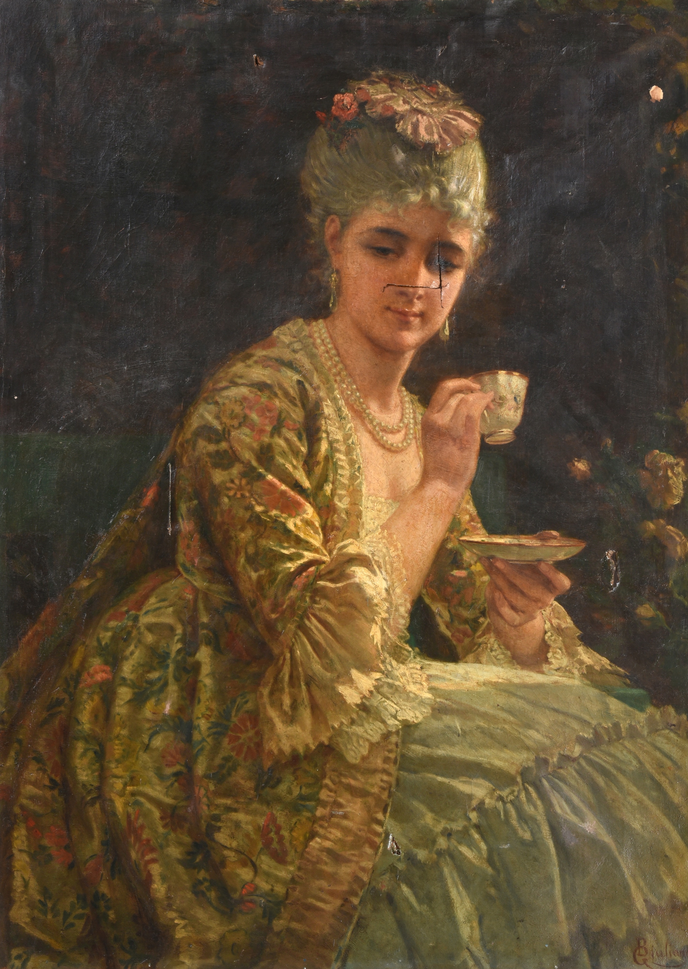 Bartolomeo Giuliano | An elegant lady in 18th-century dress taking tea ...