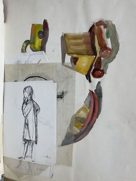 Artwork by Claudine Sebire, Lot of drawings, Made of pencil, gouache, watercolor