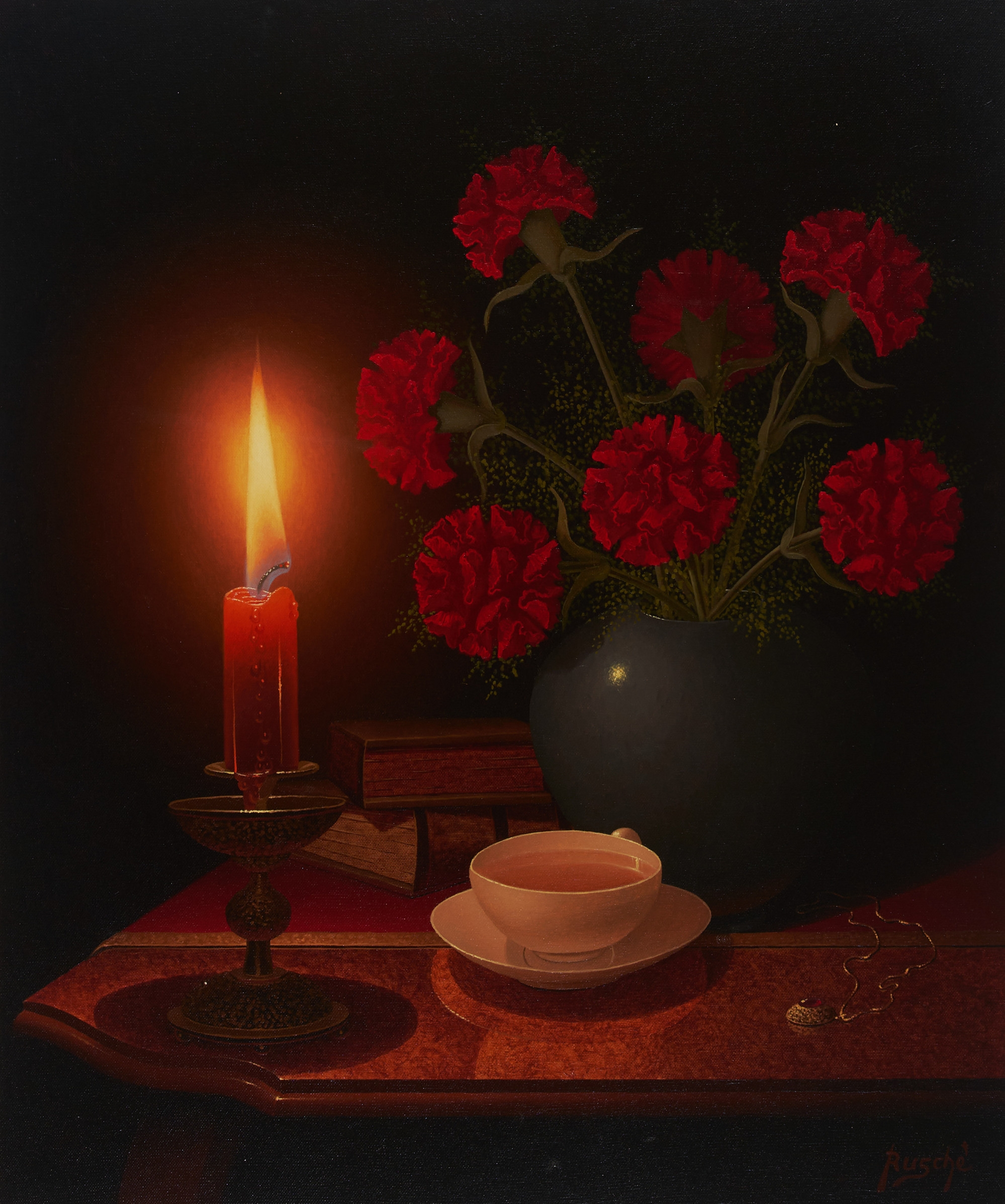 Rudy Ruschè | Candlelit Room with Red | MutualArt